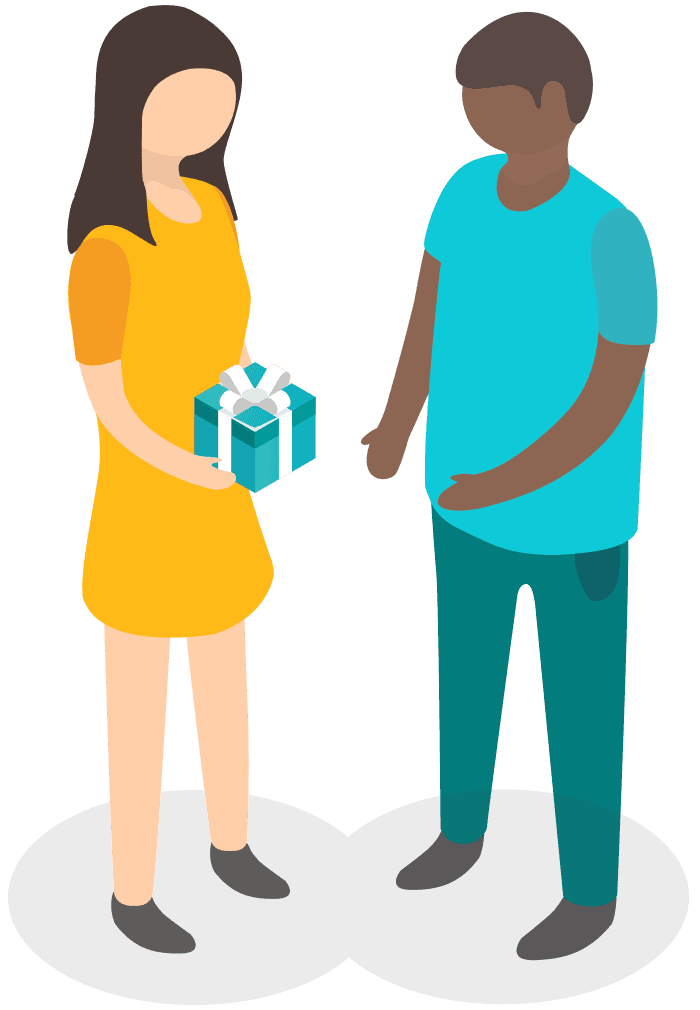 Illustration of a person giving another person a present